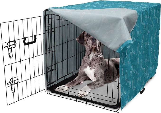 Lunarable Mermaid Tail Dog Crate Cover, Cartoon Design of Aquatic Girl Swimming Underwater Bubbles, Easy to Use Pet Kennel Cover for Medium Large Dogs, 48 Inch, Dark Turquoise Ivory