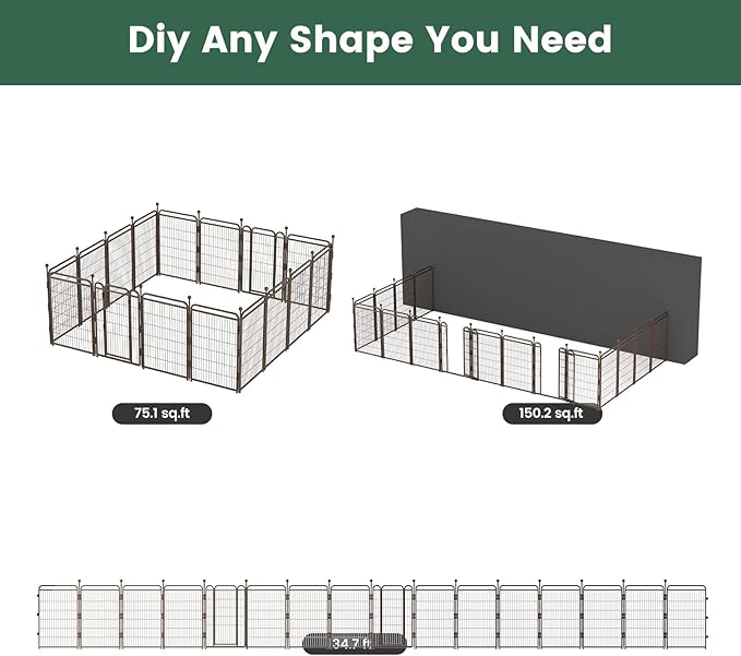 Gardner Pet Dog Playpens, 40" H 16 Panels Dog Pen Outdoor/Indoor Dog Fence Exercise Pen for Small/Medium/Large Dogs, Foldable Pet Play Yard Gate with Gravity Automatic Lock, Pet Playpen, Brown
