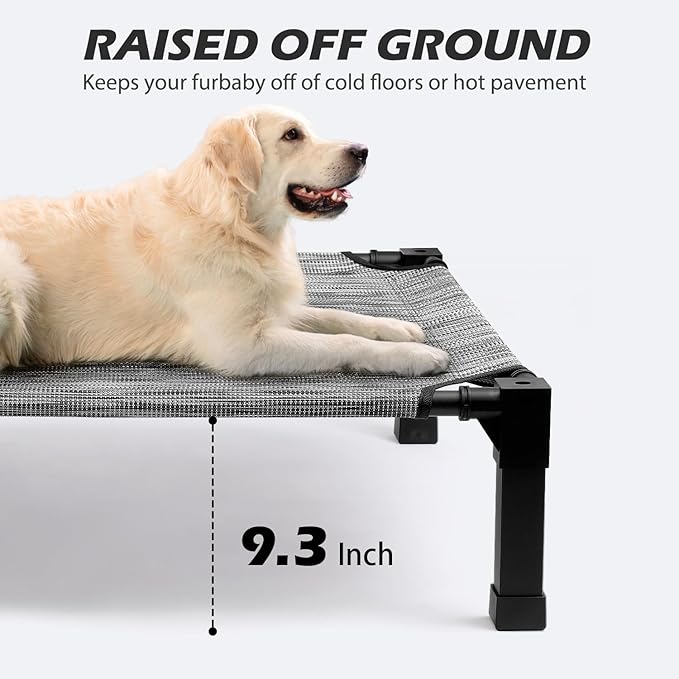 Cooling Elevated Dog Bed, Raised Dog Bed with Washable Breathable Mesh and Metal Frame, Portable Dog Cot Bed with No-Slip Feet for Outdoor and Indoor Use