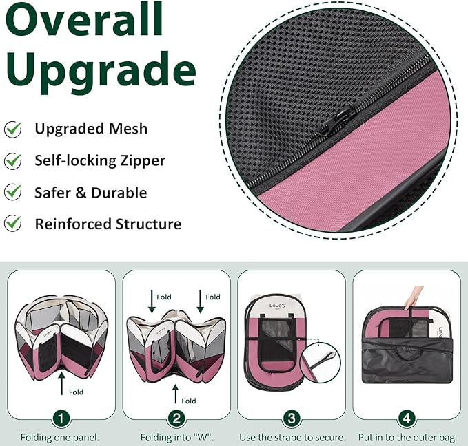 Love's cabin Pet Puppy Dog Playpen, Medium Dog Tent Crates Cage Indoor/Outdoor, Portable Playpen for Cat, Foldable Pop Up Dog Kennel Playpen with Carring Case, Removable Zipper Top, Pink