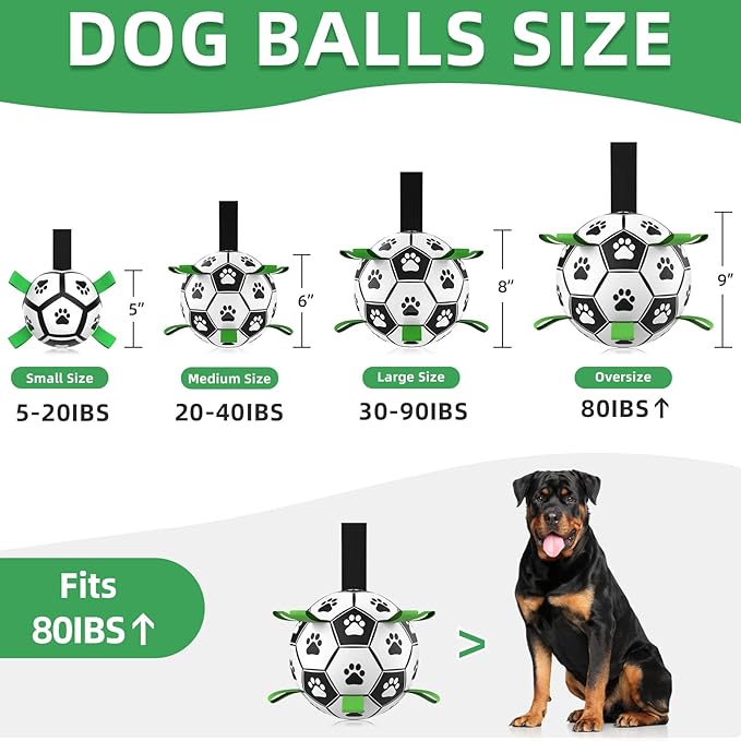 QDAN Dog Toys Extra Large Soccer Ball with Straps, Interactive Dog Toys for Tug of War, Puppy Birthday Gifts, Dog Tug Toy, Dog Water Toy, Durable Dog Balls World Cup for Large Dogs(9 Inch)