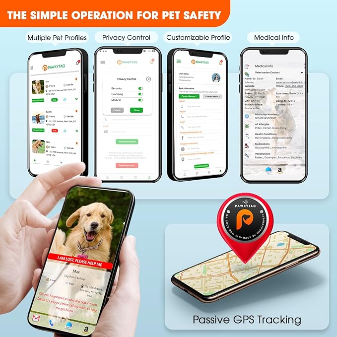 SMORDERNPETZ - Smart Dog Tag for Dogs and Cats - Durable Dog Name Tag - Waterproof QR Code Dog Tags for Pets with Anti-Lost Feature, Easy to Use - No Subscription Fees - Pack of 1 (White)