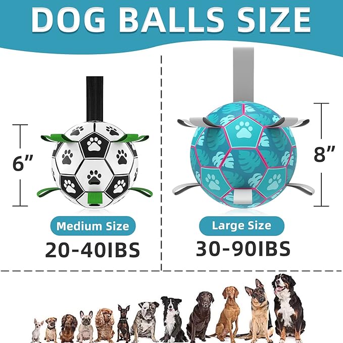 QDAN Dog Toys Soccer Ball, Interactive Dog Toys for Tug of War, Puppy Birthday Gifts,Dog Tug Toy, Dog Water Toy, Durable Dog Balls for Small & Medium Dogs-Lake Blue(8 inch)