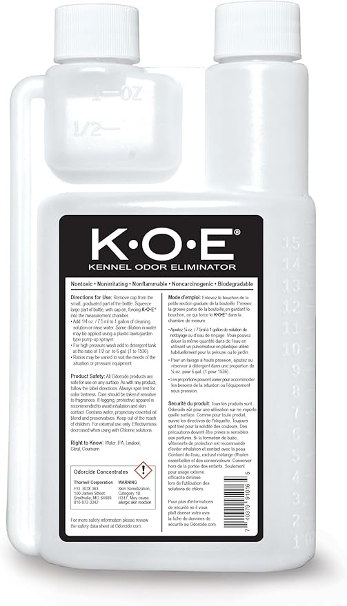 Thornell Odor Eliminator 16oz Concentrate – K.O.E. Apricot Odor Eliminator for Strong Odor for Cages, Runs & More – Pet Odor Eliminator for Home & Kennel w/Safe, Non-Enzymatic Formula