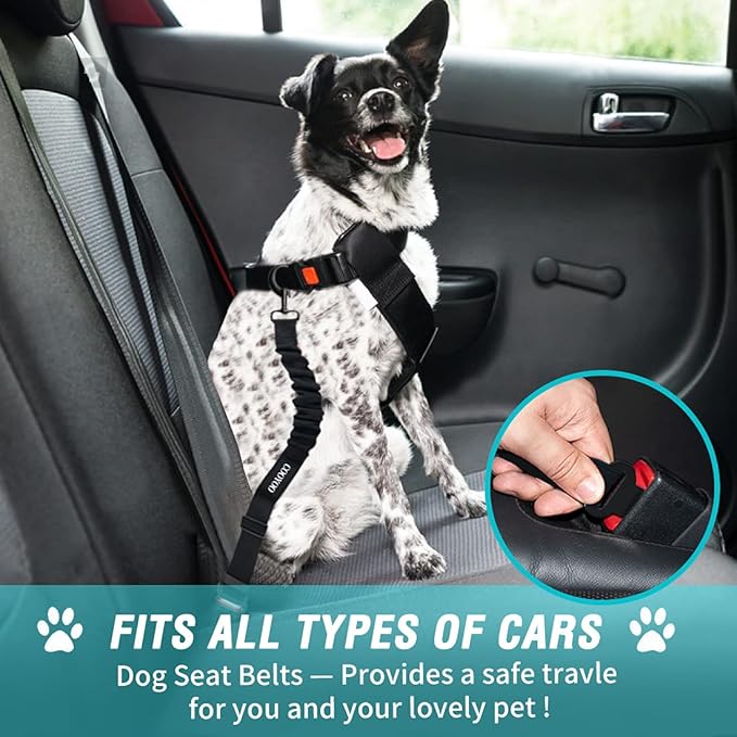 COOYOO Dog Seat Belt,3 Piece Set Retractable Dog Car Harness Adjustable Dog Seat Belt for Vehicle Nylon Pet Safety Seat Belts Heavy Duty & Elastic