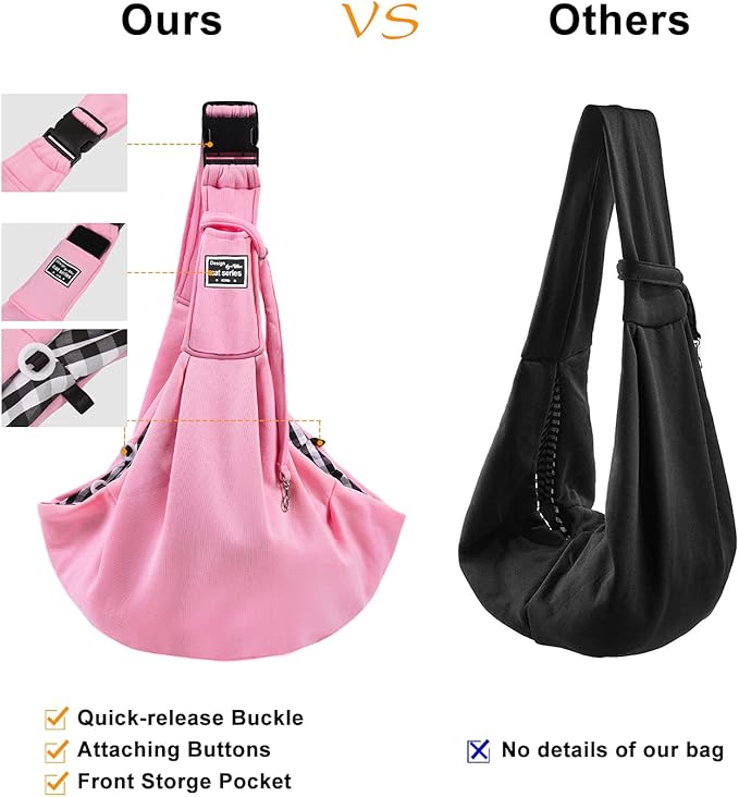 Surblue Dog Sling Carrier Bag with Hands Free Reversible Belts,Safe Comfortable Adjustable Crossbody Shoulder Outdoor Travel Pet Tote Suitable for Small Pet Cat Puppy up to 12 lb (New) (Buckle Pink)