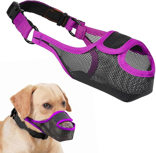 LUCKYPAW Dog Muzzle, Mesh Muzzle for Large Medium Small Dogs with Front Opening Design, Dog Mouth Cover to Prevent Biting, Licking, Chewing, Scavenging, Allows Drinking Panting(Purple,S)