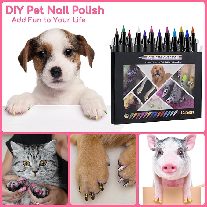 Dog Nail Polish, Dog Nail Polish Pens Quick Dry-12 Colors, Pet Nail Polish Set for Dogs, DIY Dogs Puppy Nails, Dog Safe Nail Polish Non Toxic, Odorless, Easy to Applyt