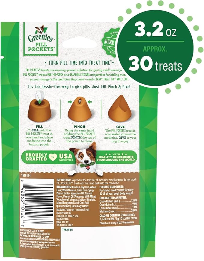 Greenies Pill Pockets Treats for Dogs, 9.6 Ounces, Real Peanut Butter Flavor