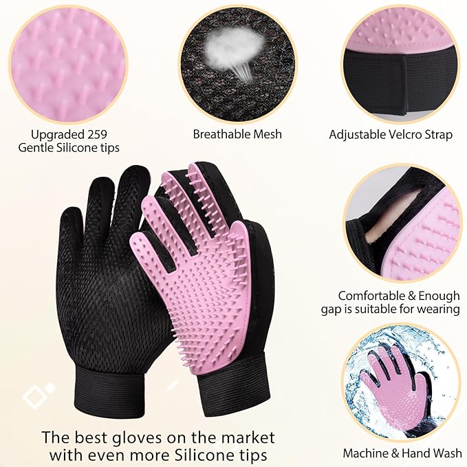 LIONROGE Cat Grooming Glove Brush,Self-Cleaning Slicker Pet Brush for Short and Long Haired Pets,Dog Bath Brush for Shedding and Grooming,Removes Loose Hair and Tangles,Promote Circulation