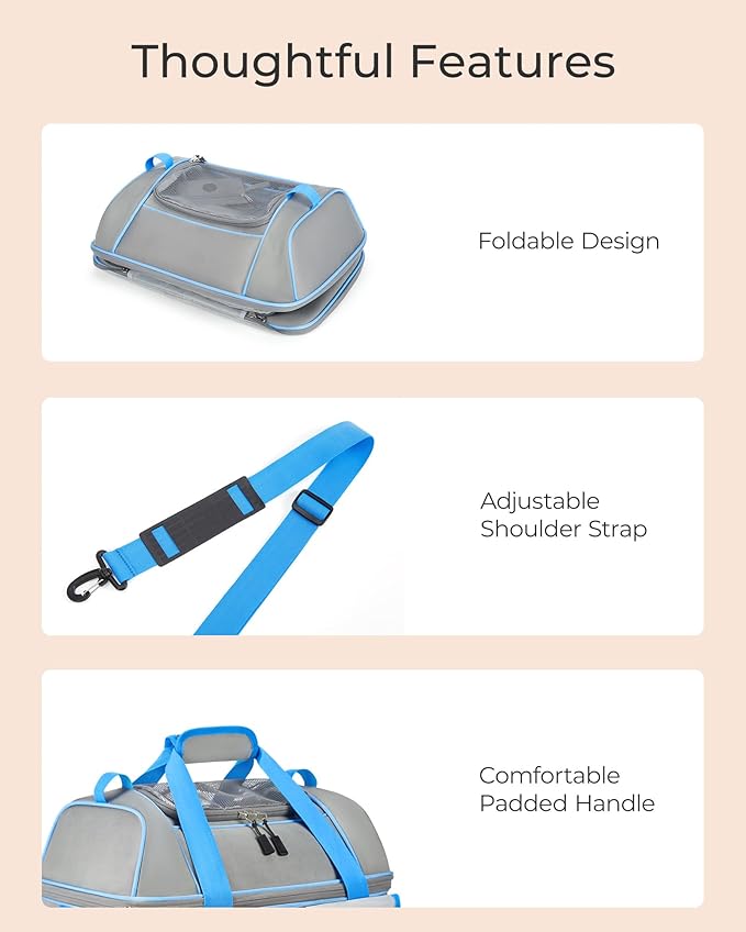 Expandable Cat Dog Carrier: NOBLE DUCK Soft-Sided Pet Carrier Airline Approved for Large Small Cats Dogs Collapsible Portable Travel Up to 25 Lbs Black