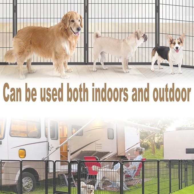 Dog Playpen,40 in(H) Pet Fence Outdoor for Rv Camping,Garden Fence Animal Barrie for Yard,Total 8 Panels with Gate 18.6Ft(L) Black Metal Temporary Fencing