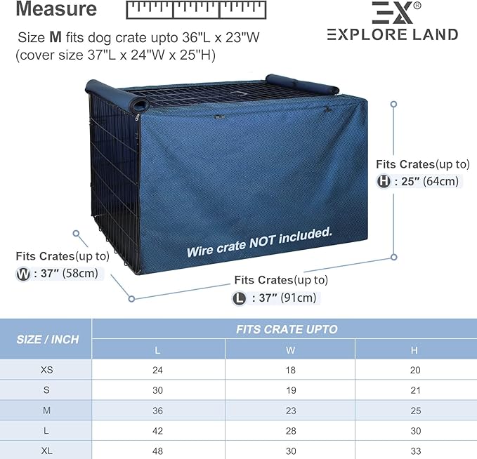 Explore Land Dog Crate Cover for 36 Inches Wire Cage, Heavy-Duty Lattice Pet Kennel Enclosure Compatible with 1 2 3 Doors Standard Metal Cage (Blue)