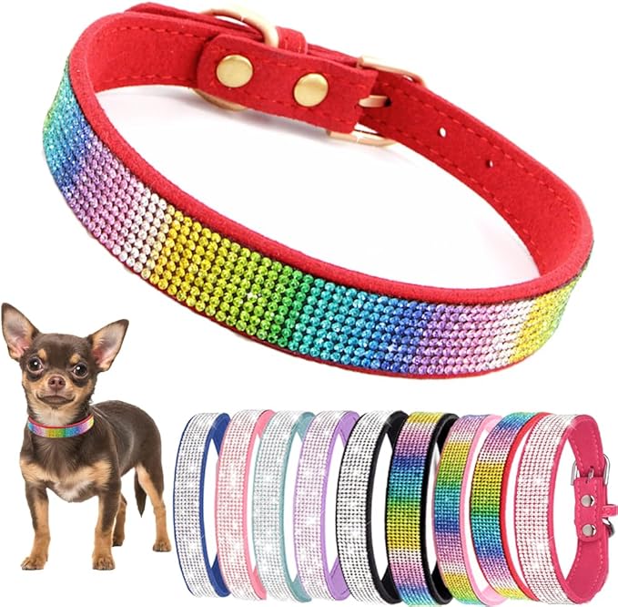 Small Dog Collars for Female Dogs, Rhinestone Dog Collar with Diamond Crystal Glitter Bling Female Cat Collars for Puppy XXS XS Small Dogs and Kitten, Dark Red, S