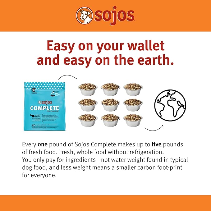 Sojos Natural Pet Food Complete Turkey Recipe Dehydrated Dog Food, 7 lb, Blue