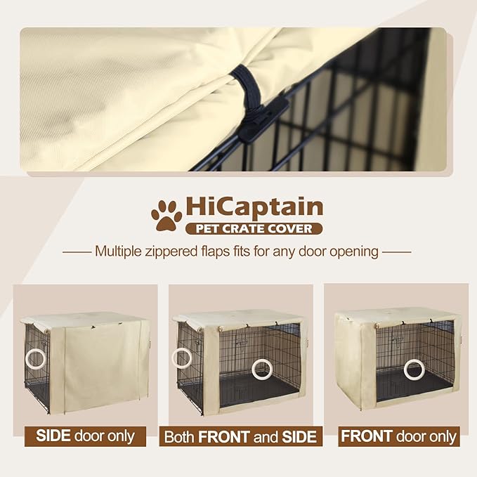 HiCaptain Dog Crate Cover for 54 Inches Wire Crates, Heavy-Duty Polyester Indoor Dog Kennel Cover Universal Fit for 1 2 Doors Standard Metal Cage (54 inches, Light Tan)