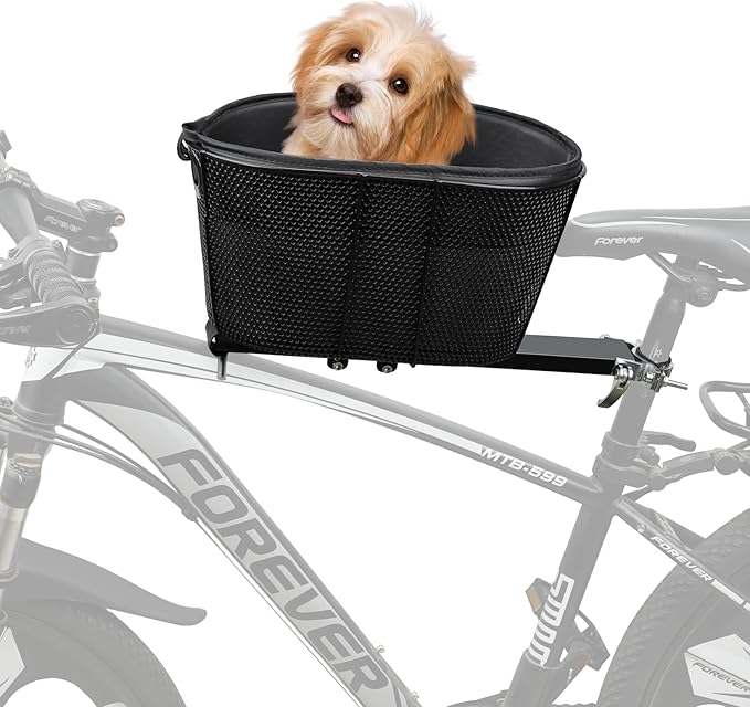 Dog Bike Basket,Soft-Sided Pet Bicycle Carrier Wiith Safety Strap,Pet Travel Bag,Quick Detachable Breathable Bicycle Basket Bag,Ride Bicycle Basket for Dogs and Cats Up to 16lbs, Black1