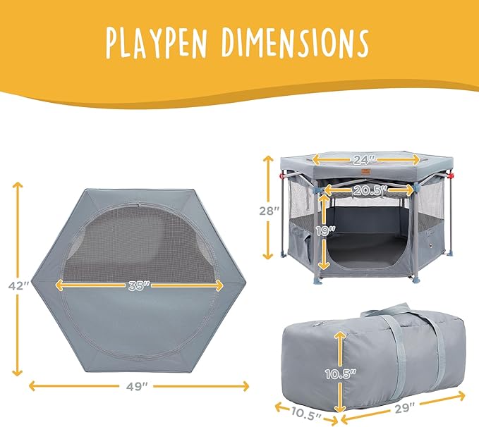 Zora Portable Pet Playpen, Foldable Dog Playpens for Indoor and Outdoor Exercise, Pop Up Pet Fence with Carrying Case for Dogs/Puppies, Dove Gray, 49" x 49" x 28"