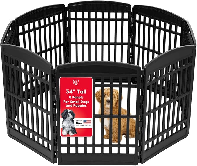 IRIS USA 34" 8-Panel Dog Playpen, 63 x 63 x 35, Puppy Fence, Puppy Playpen, Dog Play Pen Indoors, Pet Fence, Medium Pets, Black