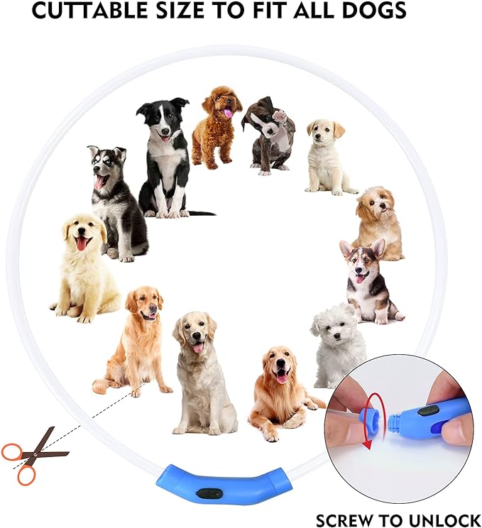 LED Dog Collar, Rechargeable Light Up Dog Collars,IP67 Waterproof Dog Lights for Night Walking,Adjustable, Reusable Safety Necklace for Small Medium Large Dogs(Blue)