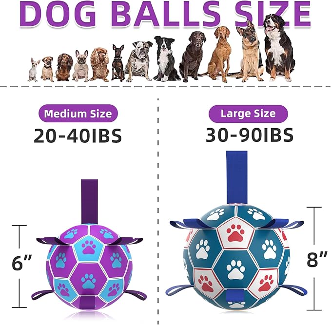 QDAN Dog Ropes Toys Soccer Ball with Straps, Interactive Dog Toys for Tug of War, Puppy Birthday Gifts, Dog Tug Toy, Dog Water Toy, Durable Dog Balls for Medium Dogs-Blue(6 Inch)