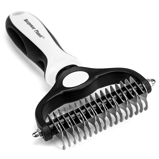 Maxpower Planet Pet Grooming Brush - Double-Sided Undercoat Rake for Dogs and Cats, Extra Wide, Reduces Shedding by 95%, White