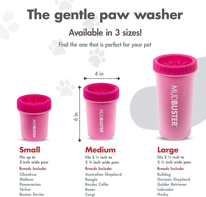 Dexas Pink Medium Dog Paw Cleaner, MudBuster - Premium Quality Pet Supplies and Dog Accessories for Dogs, Easy to Use, Mess Free, BPA Free, Patented Product