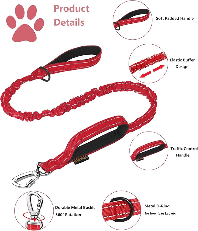 AUBELL Tactical Dog Collar and Leash Set, Adjustable Military Nylon Reflective Dog Leash and Collar with Handle and Heavy Metal Buckle for Medium Large Dogs, with Airtag Holder and 2 Patches (Red, M)