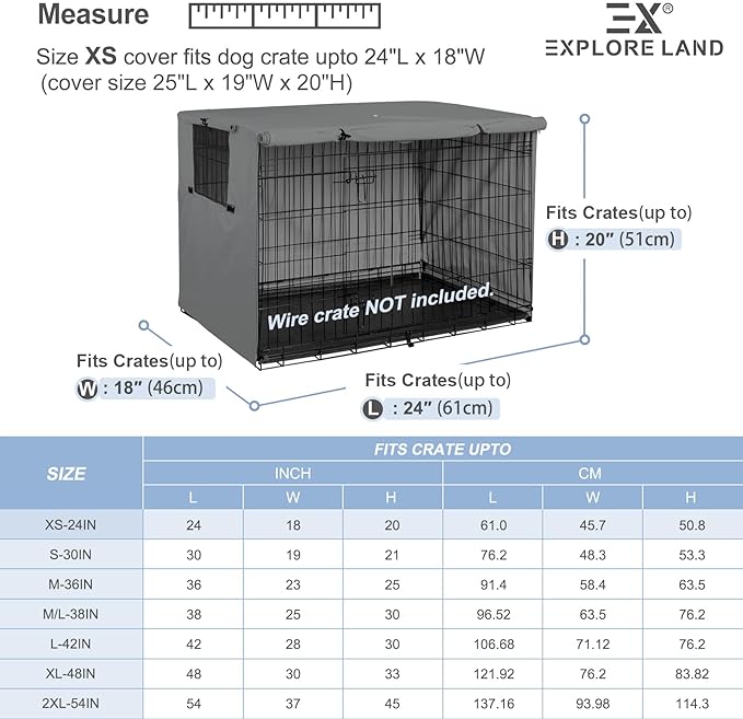 Explore Land 24 inches Dog Crate Cover Heavy Duty Polyester Pet Kennel Sunshade Universal Fit for Wire Cage (Grey)