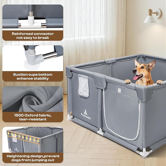 Whelping Box for Dogs and Puppies 47"x47"x24" - Tear-Resistant Oxford Fabric Dog Playpen with Suction Cups & 5-Piece Puppy Care Kit for Medium/Large Breed Dogs