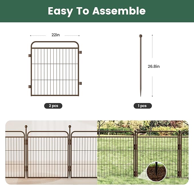 Gardner Pet Dog Playpens, 24" H 2 Add-on Panels for Small/Medium Dogs, Foldable Pet Play Yard Gate Extensions, Pet Playpen, Anti-Rust, Quick Install, Brown