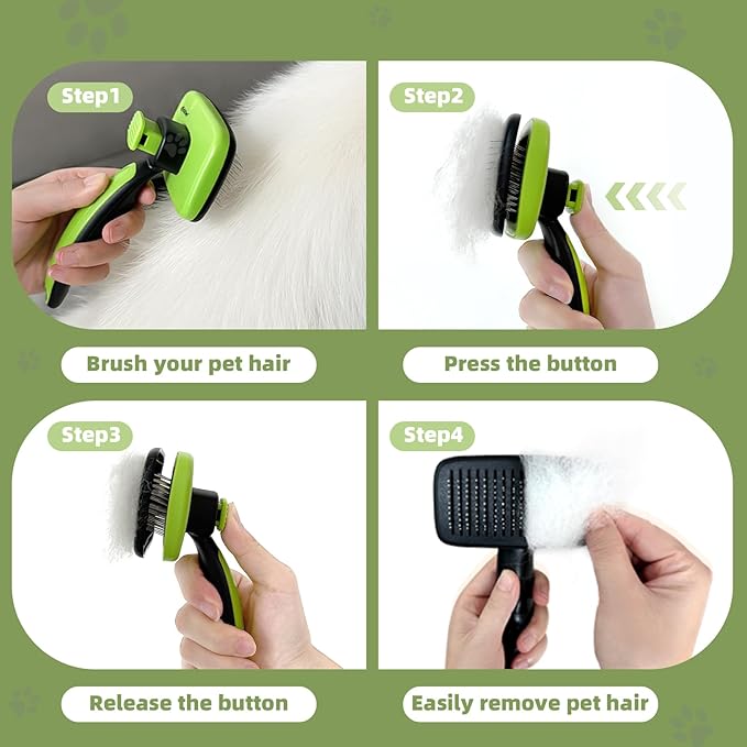 Self Cleaning Brush for Dog: Cat Slicker Brush with Release Button - Pet Shedding Brushes for Long and Short Hair - Remove Loose Undercoat
