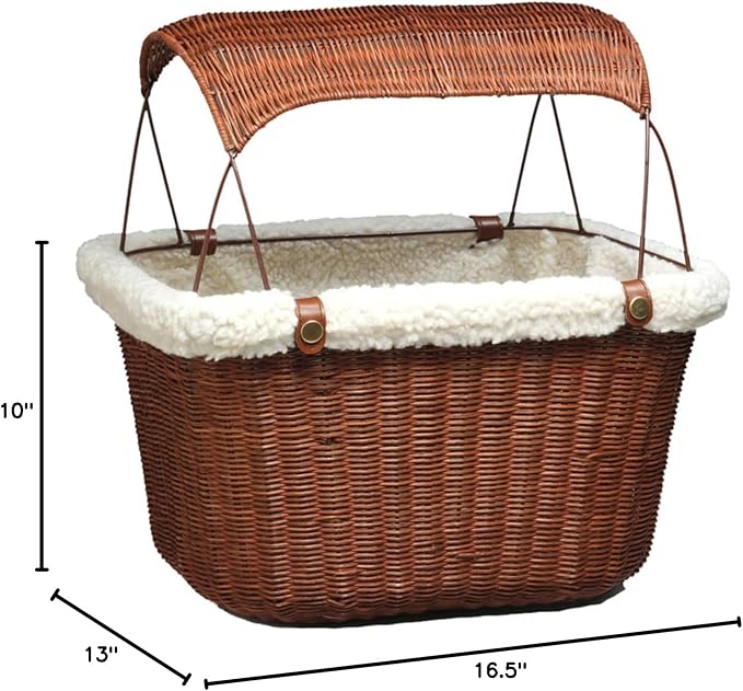 PetSafe Happy Ride Wicker Bicycle Basket for Dogs and Cats - Stylish Weather Resistant Wicker Material - Comfortable, Easy to Clean Soft Liner - Removable Sun Shield Included - for Pets up to 13 lb