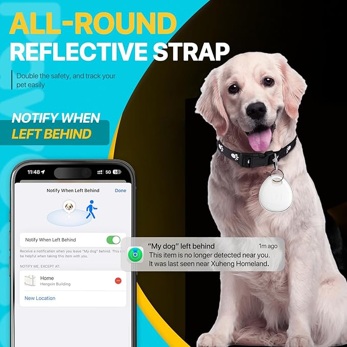 Dog Tracker-Airtag Cat Collar-Cat Tracker Collar-Pet Tracker(Only iOS) | MFi Certificated | No Monthly Fee | No Charging Required | Waterproof | Works with Any Collar