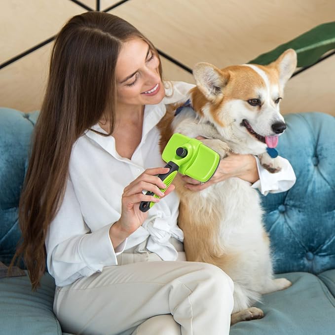 Self-Cleaning Slicker Brush - One-Click Cleaning Function - Gentle & Effective Pet Hair Remover - Dog Grooming Accessories for Small, Medium & Large Dogs and Cats