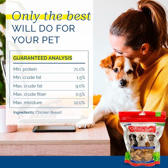 PCI Pet Center Inc. Chicken Bites 100% Chicken Breast Raw Dehydrated Chicken Breast, Made in USA, 8 Ounce Pack