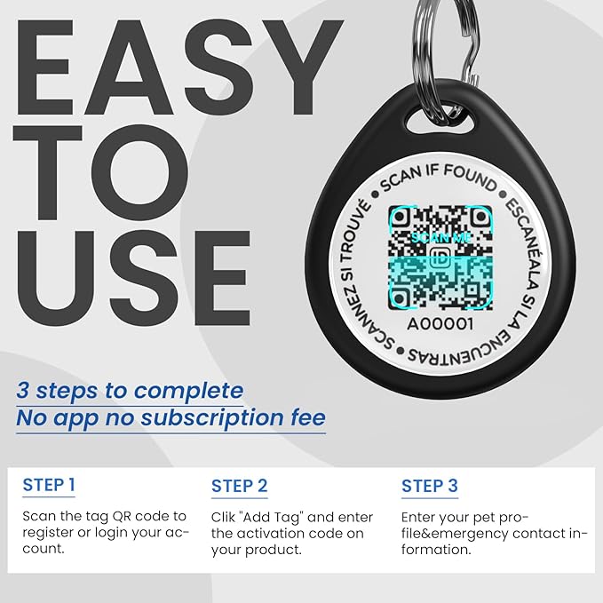 3 Pack Dog Tags Personalized, QR Code Pet ID Tags for Dog Collar, Online Profile, Scan Location Alerts, Black,Pink,Red