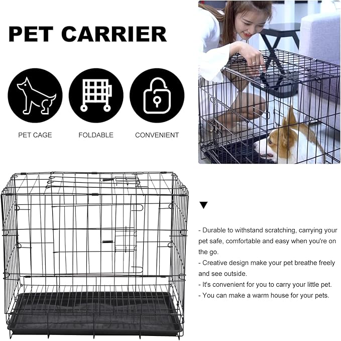 POPETPOP Dog Kennel Pet Folding Cage Collapsible Dog Cage Indoor Outdoor Dog Crate Small Metal Wire Dog Crate with Leak- Pan Portable Pet Cage for Puppy Cat Rabbit Large Dog Crate