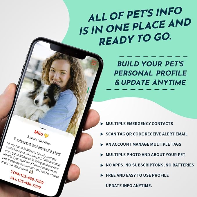 MYLUCKYTAG Silent Silicone QR Code Pet ID Tags Dog Tags - Pet Online Profile - Scan QR Receive Instant Pet Location Alert Email