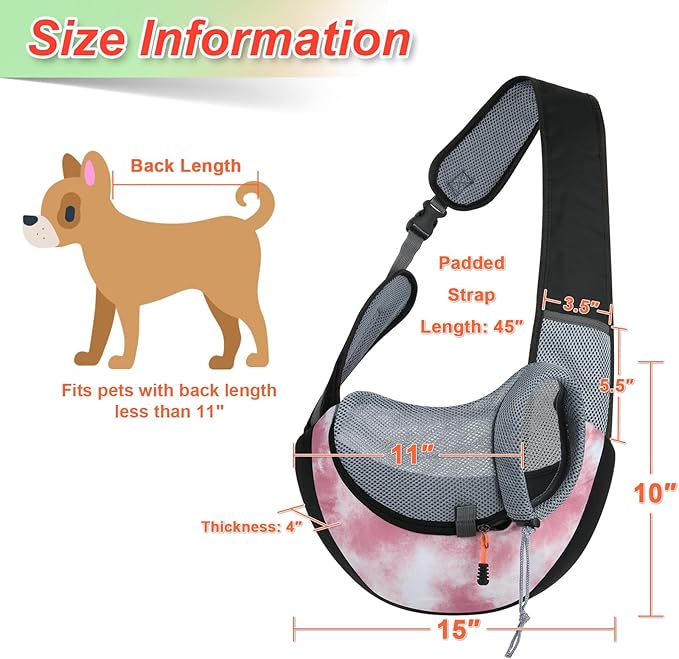 Cosmos Pet Dog Sling Carrier Breathable Mesh Pet Sling Bag Travel Pet Safe Carrier Hand Free Puppy Satchel with Padded Strap and Safety Rope for Small Dogs Cats Puppies to Outdoor Travel (Pink)