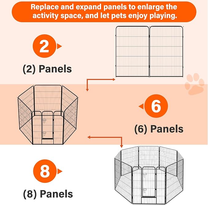 FDW Dog Playpen Dog Pen Dog Kennel 2 Panels 40 Inch Height Indoor Outdoor Folding Metal Portable Puppy Exercise Pen Heavy Duty Dog Fence for Yard Camping,Black
