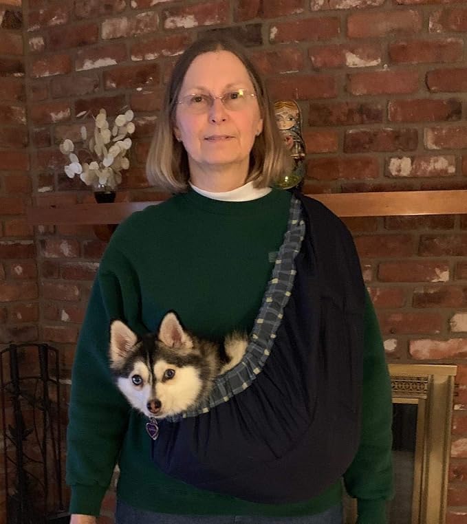 Pet Sling Carrier, OrgMemory Adjustable Bag, Small Dog Cat Outdoor Shoulder Carrier Most Suitable: 3-8 lbs (Blue Plaid)