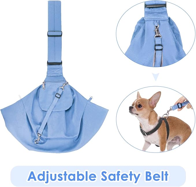 Lukovee Pet Sling, Hand Free Dog Sling Carrier Adjustable Padded Strap Tote Bag Breathable Cotton Shoulder Bag Front Pocket Safety Belt Carrying Small Dog Cat Puppy Machine Washable (Light Bule, M)