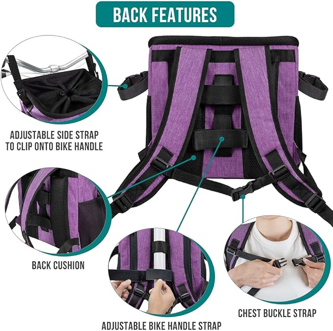 PetAmi Dog Bike Basket, Soft-Sided Ventilated Dog Bike Carrier Backpack, Dog Pet Bicycle Basket for Bike Handlebar, Small Medium Puppy Cat Kitten Car Booster Seat with Safety Strap