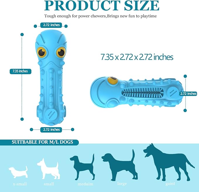 Dog Squeaky Toys for Aggressive Chewers, Durable Dog Chew Toys for Large Medium Breed Dog, Dog Toys, Tough Durable Dogs Toys with Natural Rubber (Bule Octopus, for Larege Dogs)