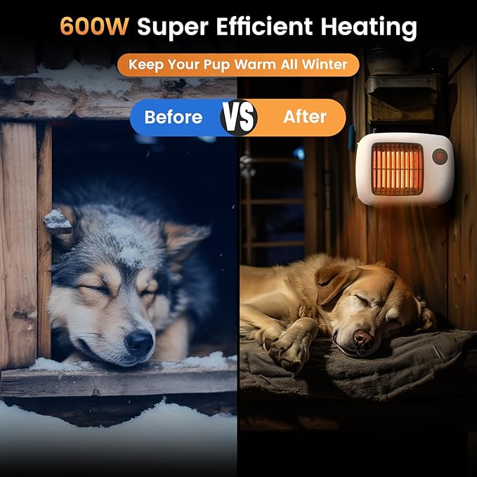 Unique Design 600W/300W Dog House Heater with Thermostat, Pet Heater for Outside Winter Insulated House 6 Ft Anti Chew Cord, Safe Heated Outdoor & Won't Burn Pets, Indoor Electric Pet Kennel Heater