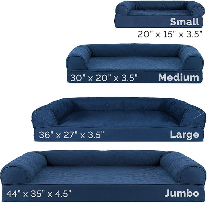 Furhaven Orthopedic Dog Bed for Large/Medium Dogs w/ Removable Bolsters & Washable Cover, For Dogs Up to 55 lbs - Quilted Sofa - Navy (Blue), Large