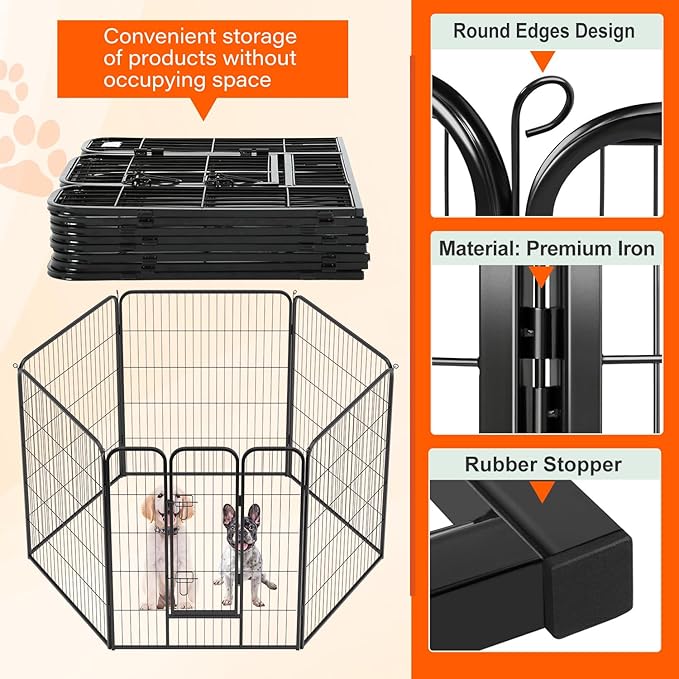 FDW Dog Playpen Dog Pen Dog Kennel 6 Panels 40 Inch Height Indoor Outdoor Folding Metal Portable Puppy Exercise Pen Heavy Duty Dog Fence for Yard Camping,Black