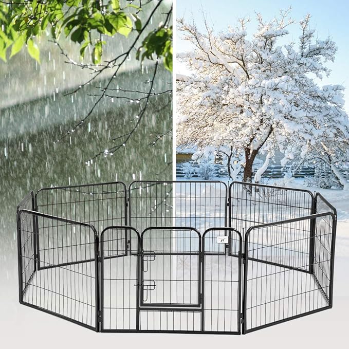 Pet Playpen Exercise Pen Dog fence Animal Kennel Cage Yard Travel Camping Wire Metal Portable Folding Indoor Outdoor Crate for Dogs with Door 24inches 8 panels and 16 panels
