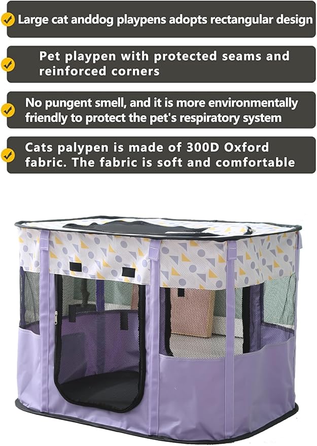 Foldable Pet Playpen, Puppy Play Pen for Indoors Foldable Indoor Enclosure with Carry Bag (Large, Purple)